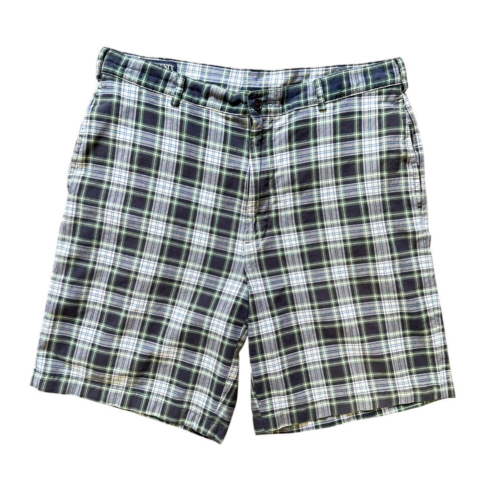 Lands End Plaid Cotton Shorts Size 33 Regular Green Blue